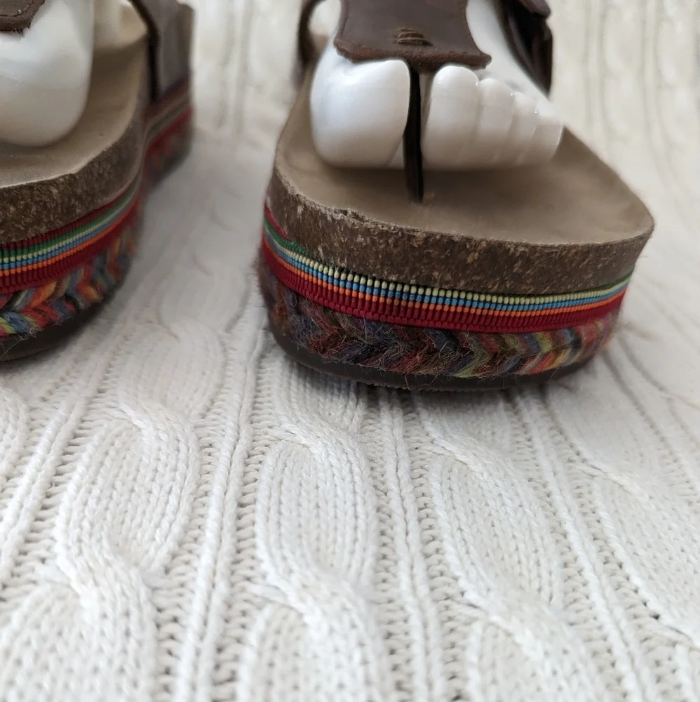 Espadrille Cork Platform‎ Sandals 10 Brown Multi color Thong Sandal rainbow - Picture 11 of 12